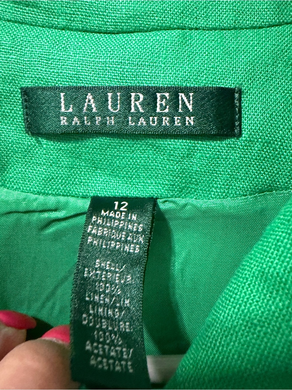 Lauren Ralph Lauren Green Linen Blend Gold Crest Button Blazer Jacket 12 - Picture 5 of 12
